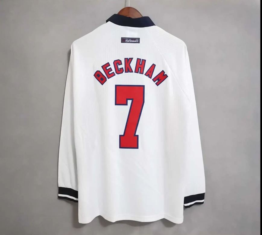 England 1998 Long Sleeves Home Retro Shirt World Cup Beckham