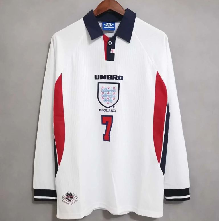 England 1998 Long Sleeves Home Retro Shirt World Cup Beckham