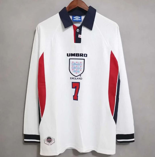 England 1998 Long Sleeves Home Retro Shirt World Cup Beckham